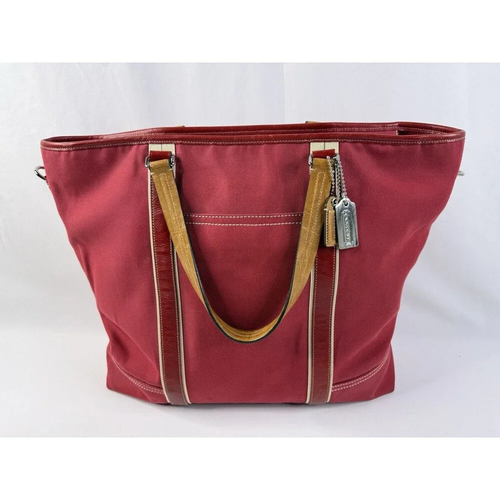 Unisex Vintage Retro Y2K Coach Hamptons Canvas Carryall Travel Tote #70108 Red